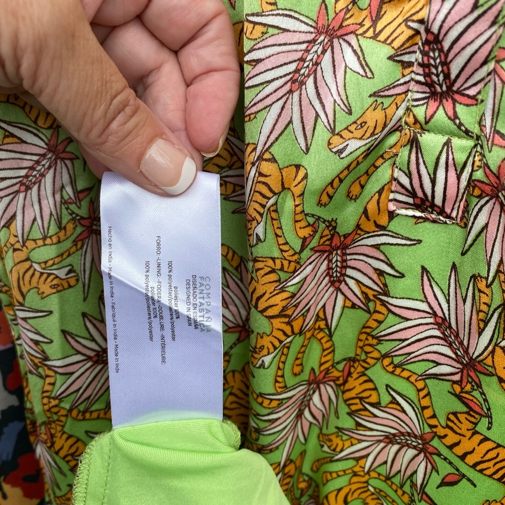 NWT-Size L-Compania Fantastica Green Palm Leaf Style of the Tiger Shirt Dress - Picture 8 of 13